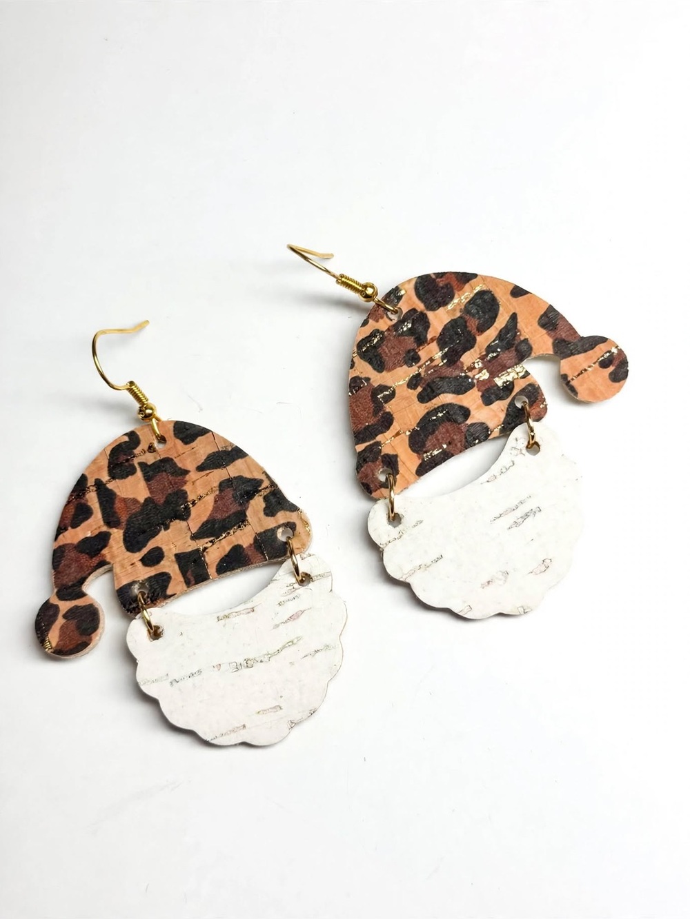 Sparkling Santa Cork Earrings | Leopard Print Holiday Dangles